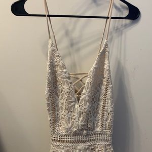 Romper tan under with lace overlay